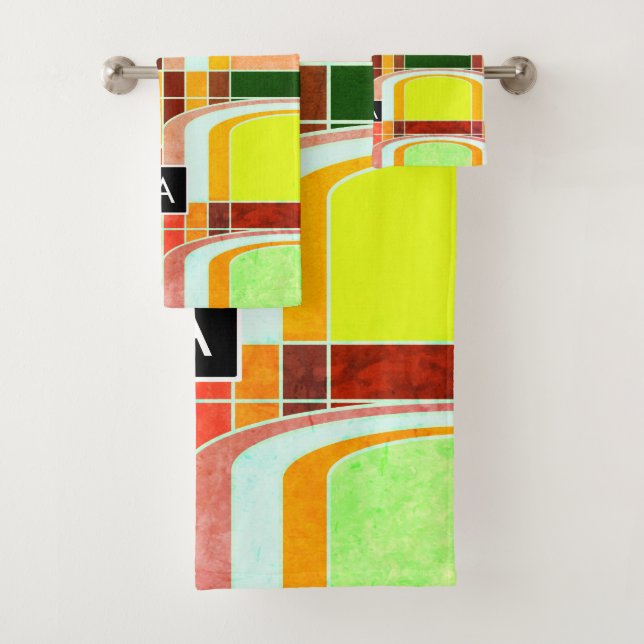 Colourful Funky Retro Inspired Bath Towel Set (Insitu)
