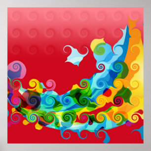 Colourful Funky Retro Swirl Painting Abstract Art Poster