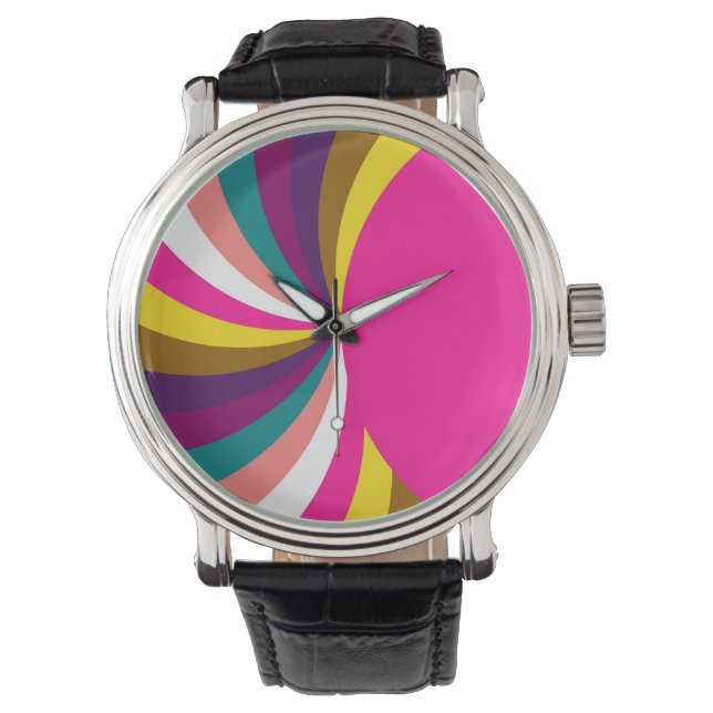 Colourful Funky Stripes Modern Geometric Pattern 2 Watch (Front)