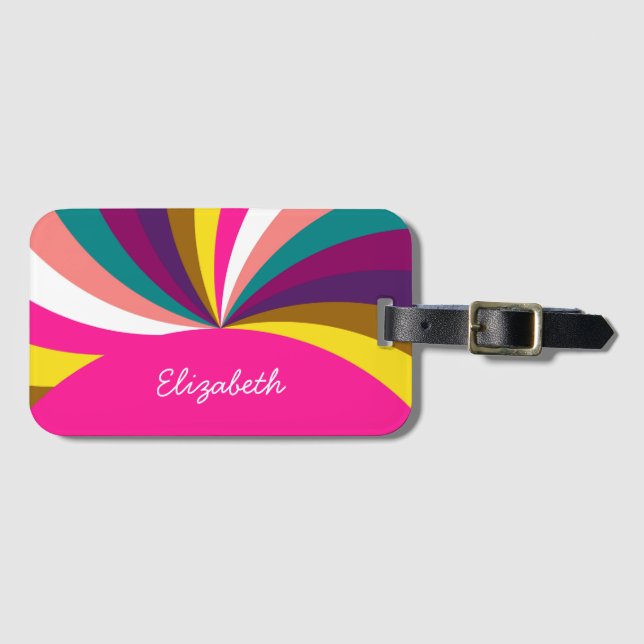 Colourful Funky Stripes Pattern Luggage Tag (Front Horizontal)