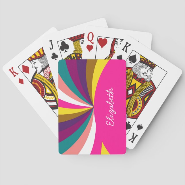 Colourful Funky Stripes Pattern Playing Cards (Back)
