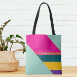 Colourful Funky Stylish Chic Trendy  Tote Bag<br><div class="desc">Stylish and classy chic contemporary with hot pink ,  purple,  teal,  yellow toned coloured art stripes pattern design. Customise it by putting your name. Beautiful,  original and cool cover for the trendsetter and classy totes lover.</div>