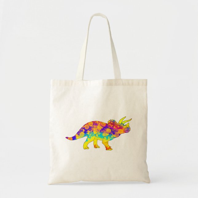 Colourful Funky Triceratops Cute Dinosaur Art Tote Bag (Front)