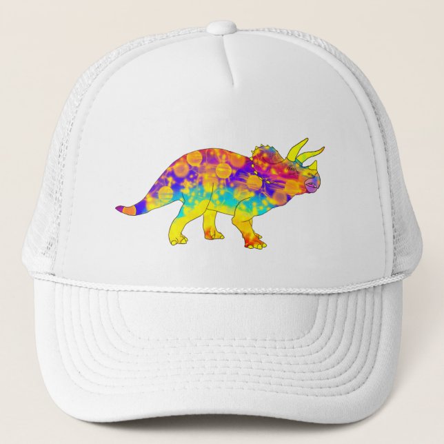 Colourful Funky Triceratops Cute Dinosaur Art Trucker Hat (Front)