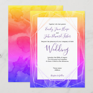 Colourful Funky Watercolors/Geometric Wedding Invitation