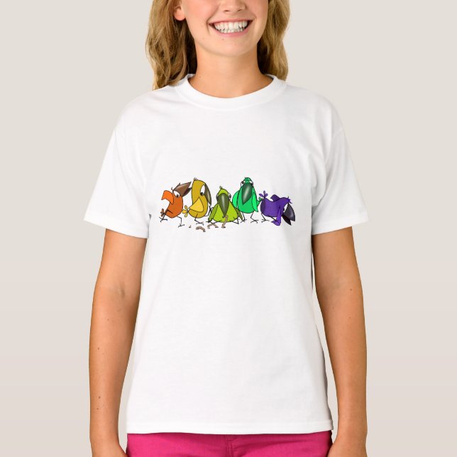 Colourful Funny Birds - Painting  - Fun T-Shirt (Front)