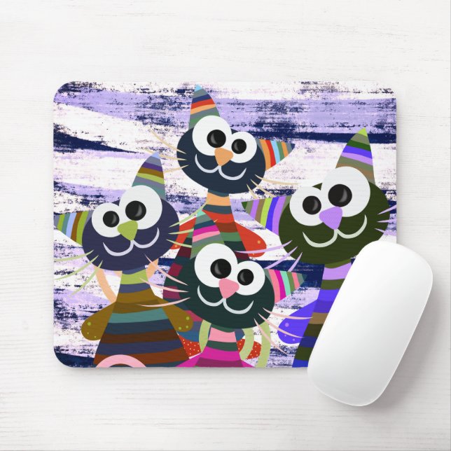 Colourful funny cats mouse mat (With Mouse)