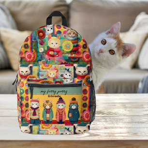 Colourful Funny Cats Quilt Patchwork Retro Printed Backpack
