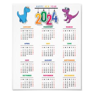 Colourful Funny Dinosaur 2024 Calendar Photo Print