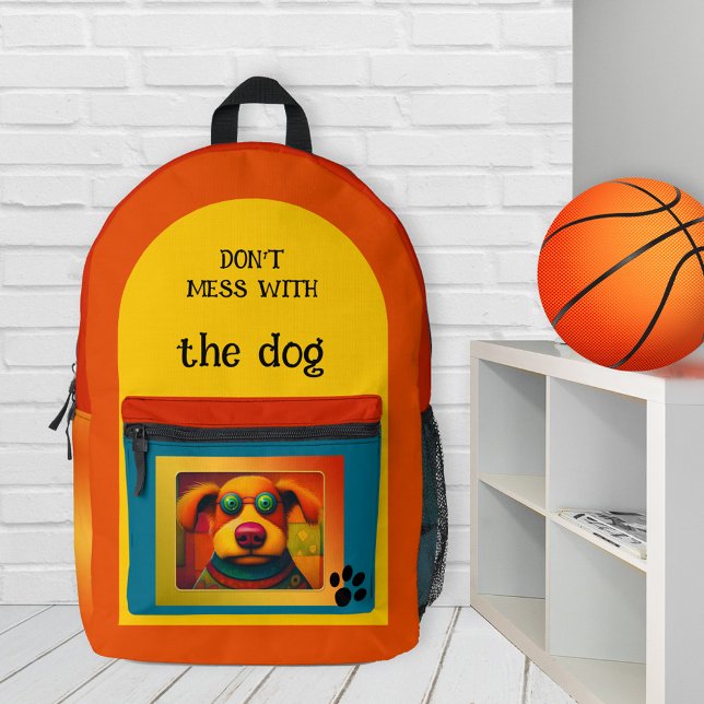 Colourful Funny Dog Photo Back To School  Printed Backpack (Colorful backpack featuring a cute and funny image of a dog, or your own photo)