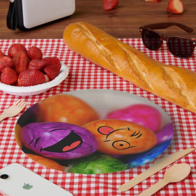 Colourful Funny Easter Eggs Paper Plate (Picnic)