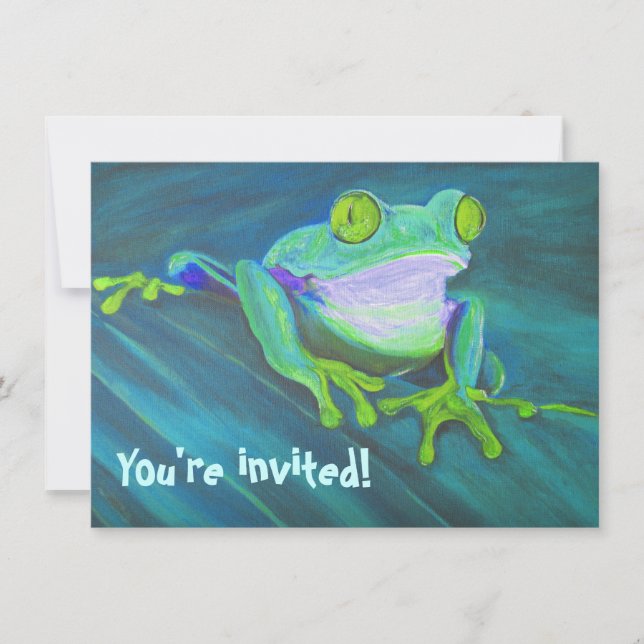 Colourful funny funky frog kids birthday Invites (Front)