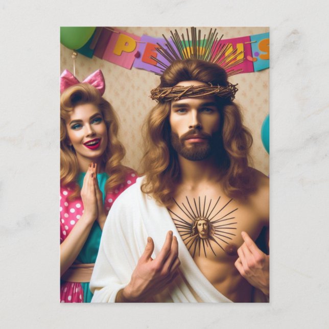 Colourful Funny Happy Birthday Jesus Postcard (Front)