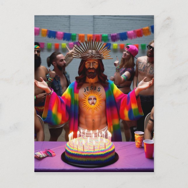 Colourful Funny Happy Birthday Jesus Postcard (Front)