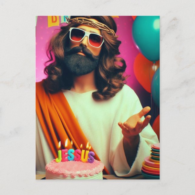 Colourful Funny Happy Birthday Jesus Postcard (Front)