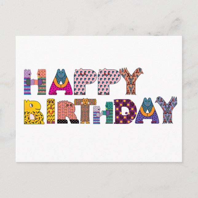 Colourful Funny Happy Birthday Postcard (Front)