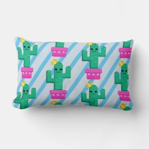 Colourful Funny Kawaii Cactus & Stripes Lumbar Cushion