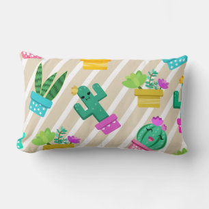 Colourful Funny Kawaii Cactus & Succulents Lumbar Cushion