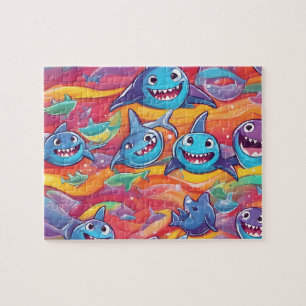 Colourful funny little sharks jigsaw puzzle
