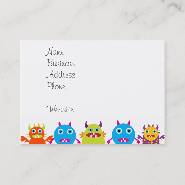 Colourful Funny Monster Party Creatures Bash Business Card (Front)