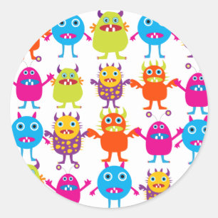 Colourful Funny Monster Party Creatures Bash Classic Round Sticker
