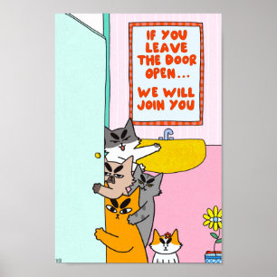 Colourful Funny Pastel Bathroom Wall Art Cat Poste