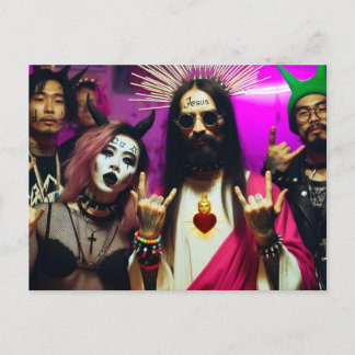 Colourful Funny Retro Punk Rock Party Jesus Postcard