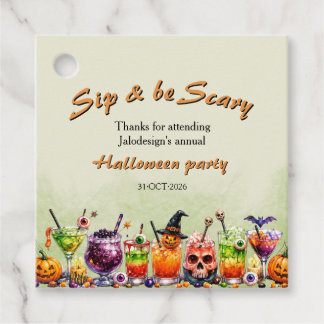 Colourful Funny Scary Cocktails Sip Halloween Part Favour Tags