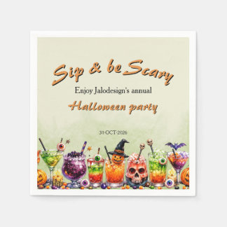 Colourful Funny Scary Cocktails Sip Halloween Part Napkin