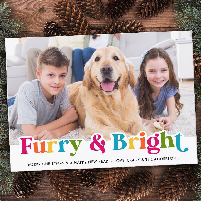 Colourful Furry & Bright Custom Pet Dog Photo Holiday Card (Creator Uploaded)