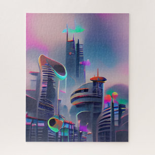 Colourful Futuristic City   Challenging Hard Jigsaw Puzzle
