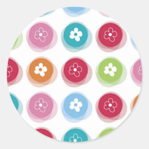 Colourful Fuzzy Dots With Fun Daisies Party Sticke Classic Round Sticker