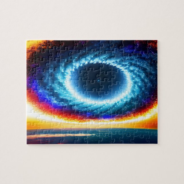 Colourful Galactic Storm Over Planet in Universe Jigsaw Puzzle (Horizontal)