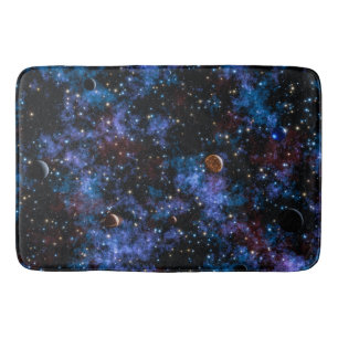 Colourful galaxies, stars and planets bath mat