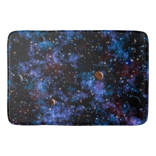 Colourful galaxies, stars and planets bath mat (Front)