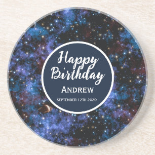 Colourful galaxies, stars and planets coaster