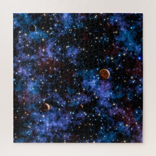 Colourful galaxies, stars and planets in night jigsaw puzzle (Vertical)