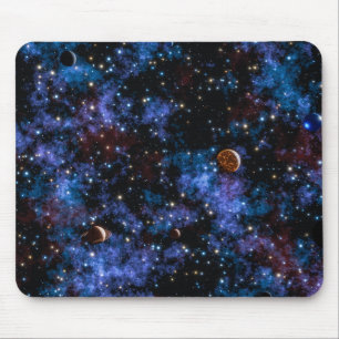 Colourful galaxies, stars and planets in night mouse mat