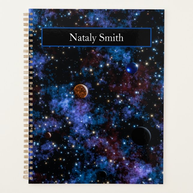 Colourful galaxies, stars and planets name planner (Front)