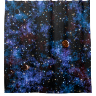 Colourful galaxies, stars and planets shower curtain