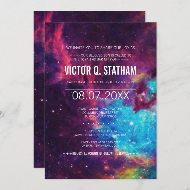 Colourful Galaxy Bar Mitzvah Party Invite (Front/Back)