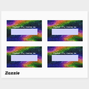 Colourful Galaxy Birthday Party Nametag Sticker