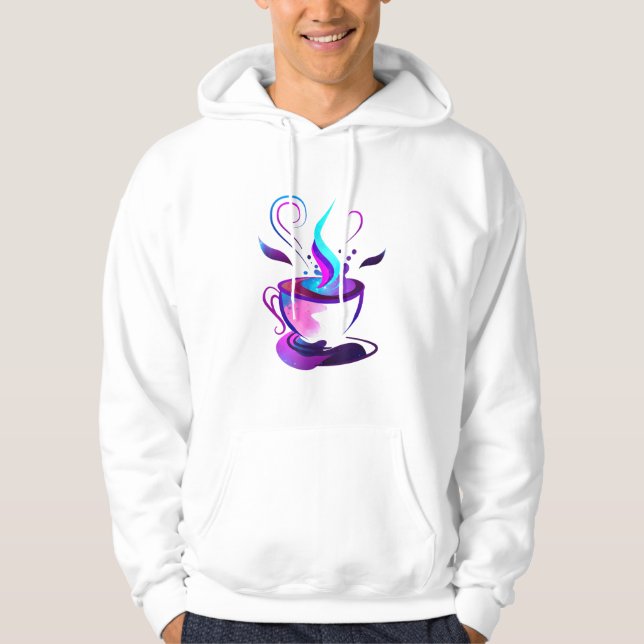 Colourful Galaxy Coffee Cup 80s Retro Synthwave Hoodie (Front)