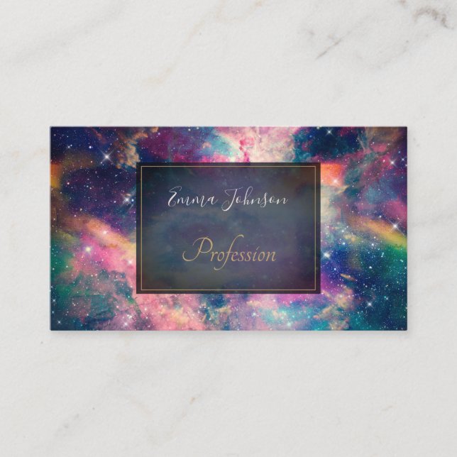 Colourful Galaxy Nebula Watercolor Painting Business Card (Front)