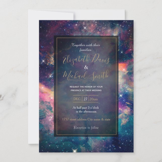 Colourful Galaxy Nebula Watercolor Painting Invitation (Front)