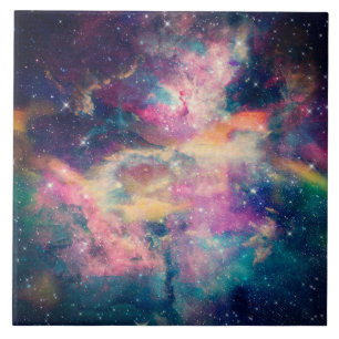Colourful Galaxy Nebula Watercolor Painting Tile