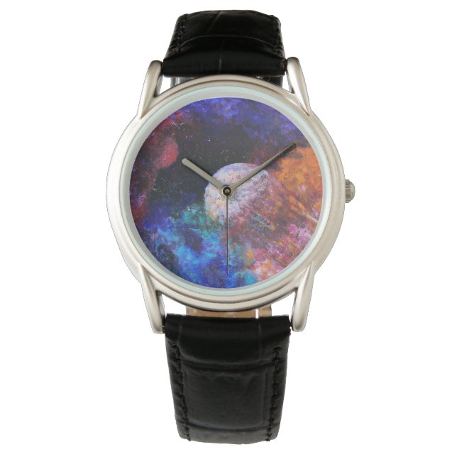 Colourful Galaxy Outer Space Painting Cool Men's  Watch (Front)