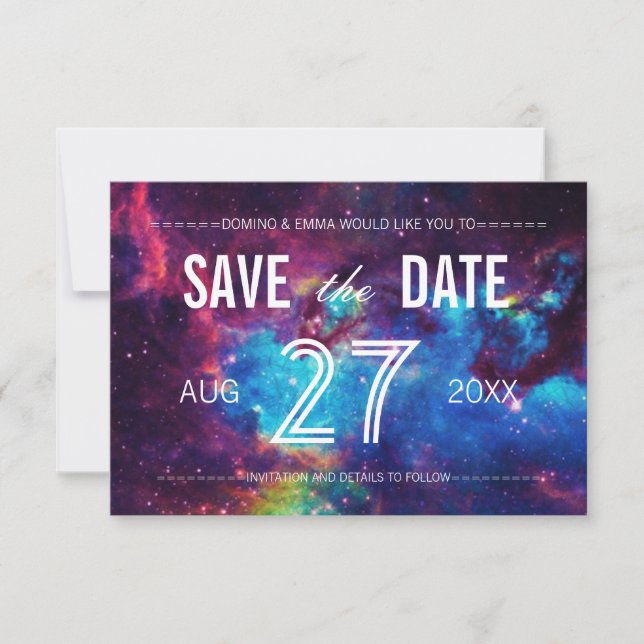 Colourful Galaxy Photo Save the Date (Front)