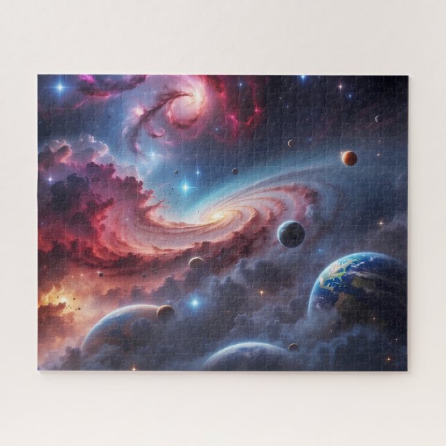 Colourful Galaxy Planets Outer Space Jigsaw Puzzle (Horizontal)