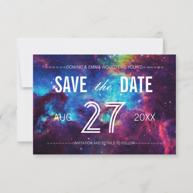 Colourful Galaxy Save the Date (Front)